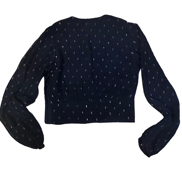 The Kooples Navy Flowy Cropped Blouse Size 1 - Picture 5 of 6